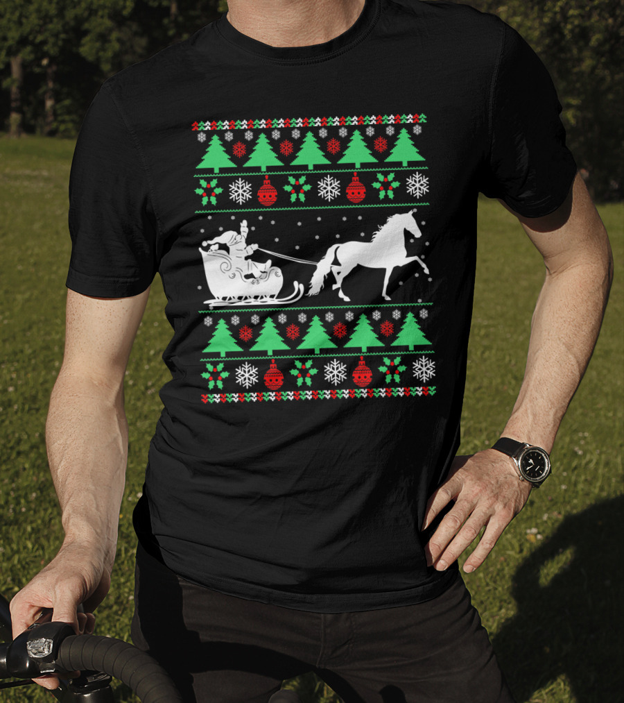 Santa Sleigh Morgan Horse Ugly Christmas T-Shirt