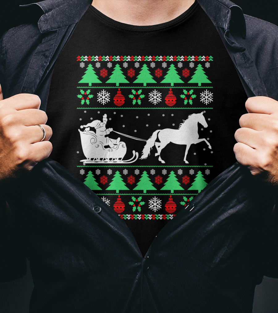 Santa Sleigh Morgan Horse Ugly Christmas T-Shirt