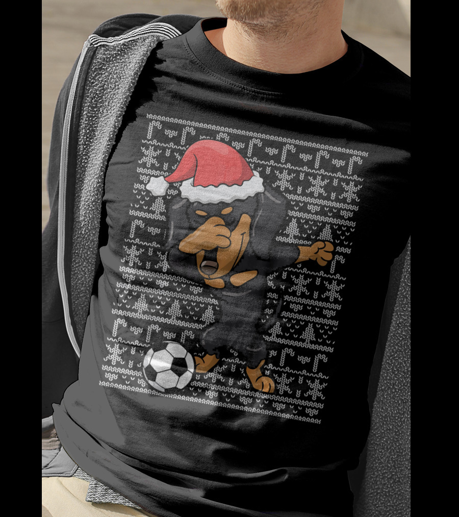 Dabbing Dachshund Santa Soccer Dog T-Shirt