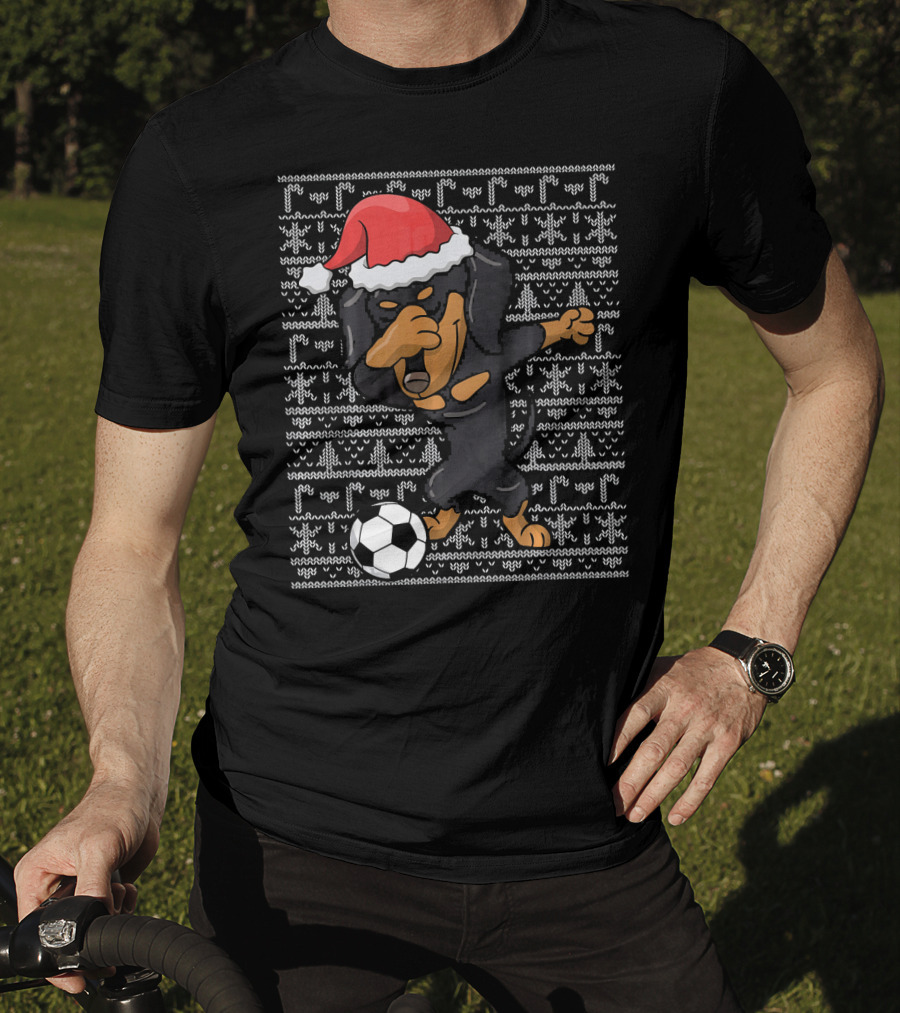 Dabbing Dachshund Santa Soccer Dog T-Shirt