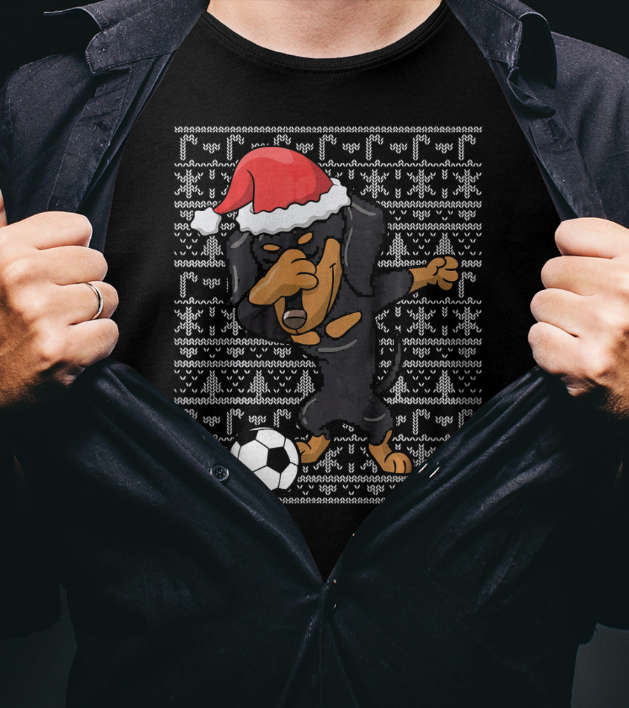 Dabbing Dachshund Santa Soccer Dog T-Shirt