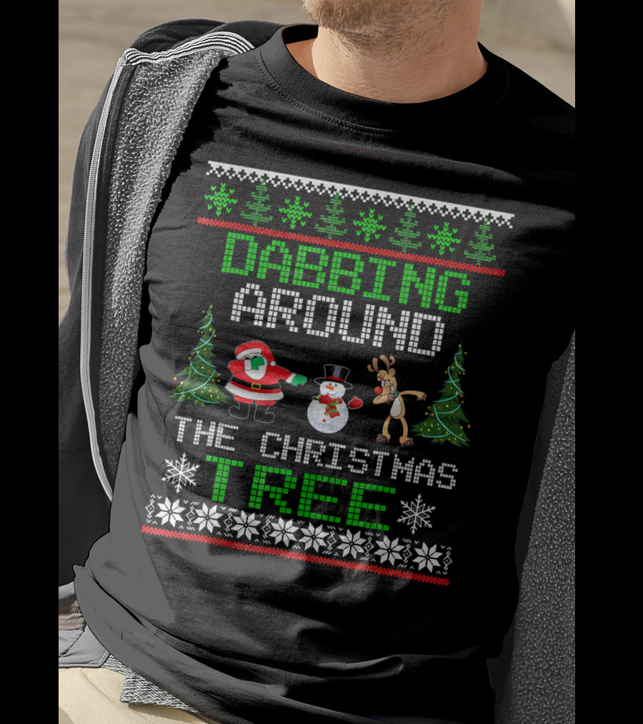 Dabbing Around The Christmas Tree Santa Snowman Reindeer T-Shirt
