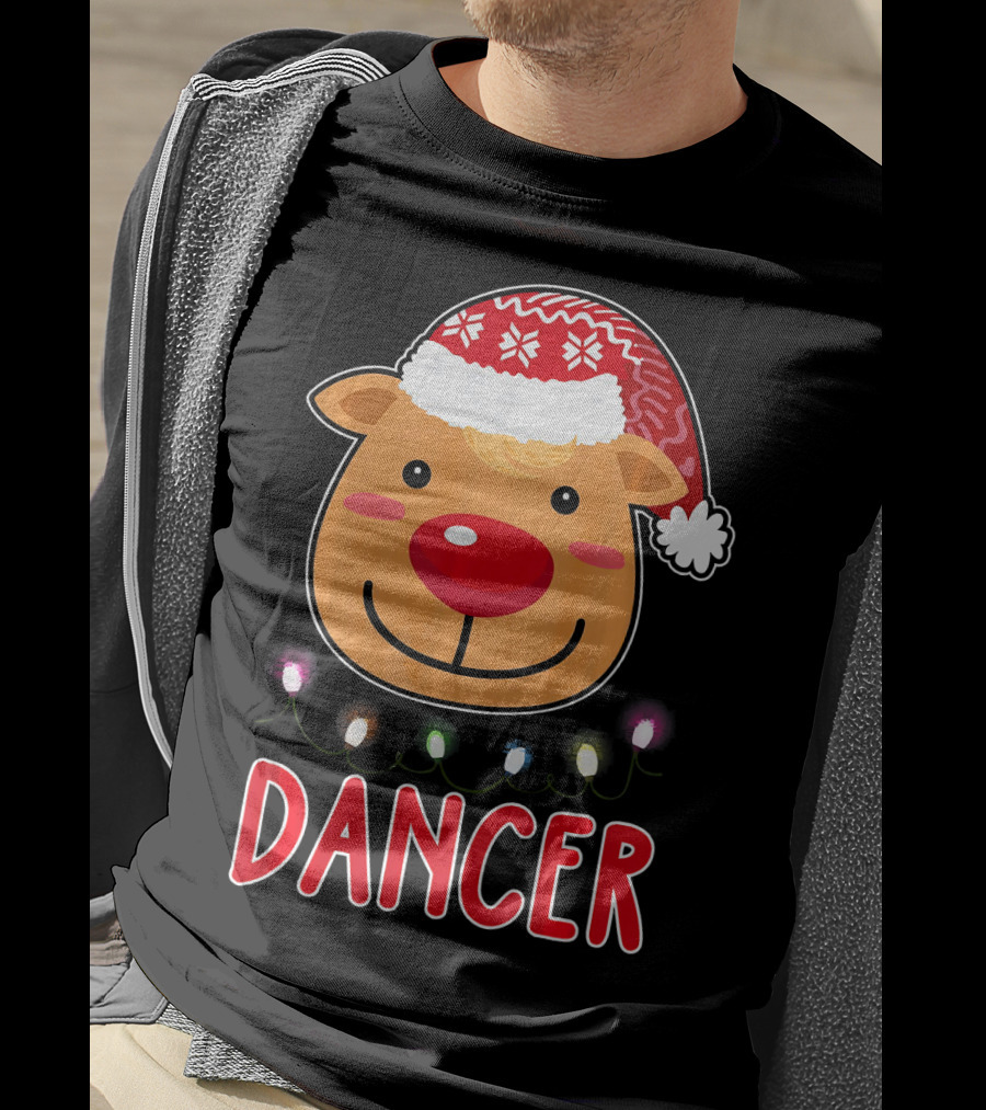 Dancer Reindeer Christmas Lights Santa Hat T-Shirt