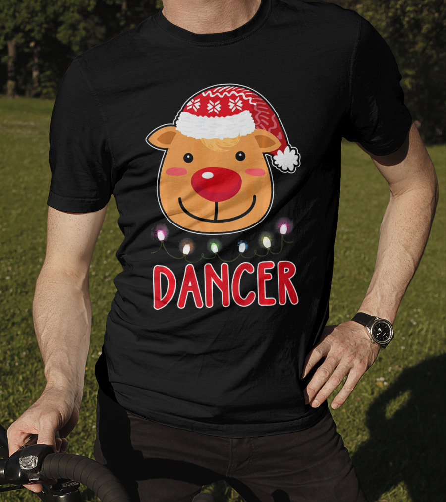 Dancer Reindeer Christmas Lights Santa Hat T-Shirt
