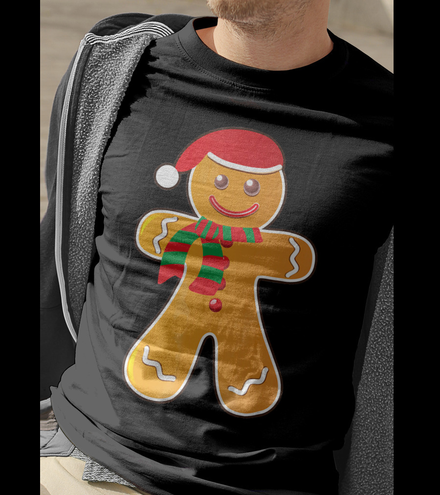 Santa Gingerbread Cookie With Christmas Hat And Scarf T-Shirt