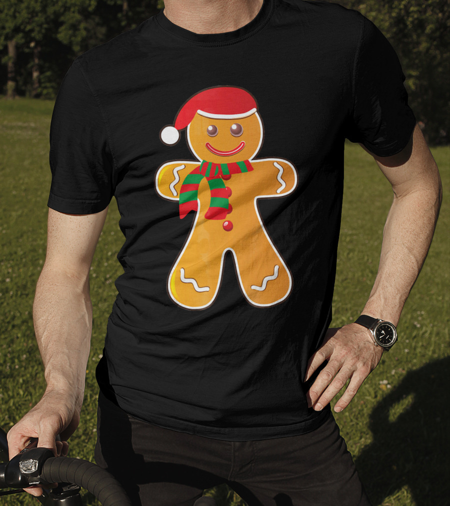 Santa Gingerbread Cookie With Christmas Hat And Scarf T-Shirt