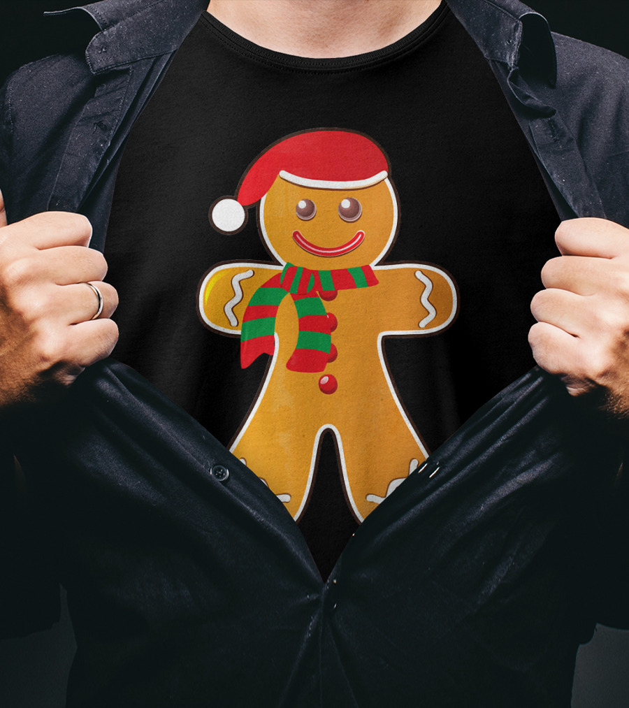 Santa Gingerbread Cookie With Christmas Hat And Scarf T-Shirt