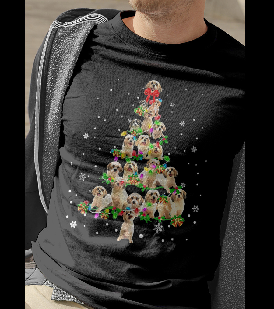 Cute Cavachon Dog Christmas Tree With Snowflakes And Bow T-Shirt