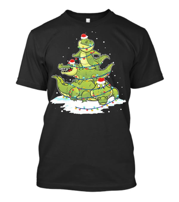 Alligator Santa Christmas Light Tree Festive Holiday Scene T-Shirt