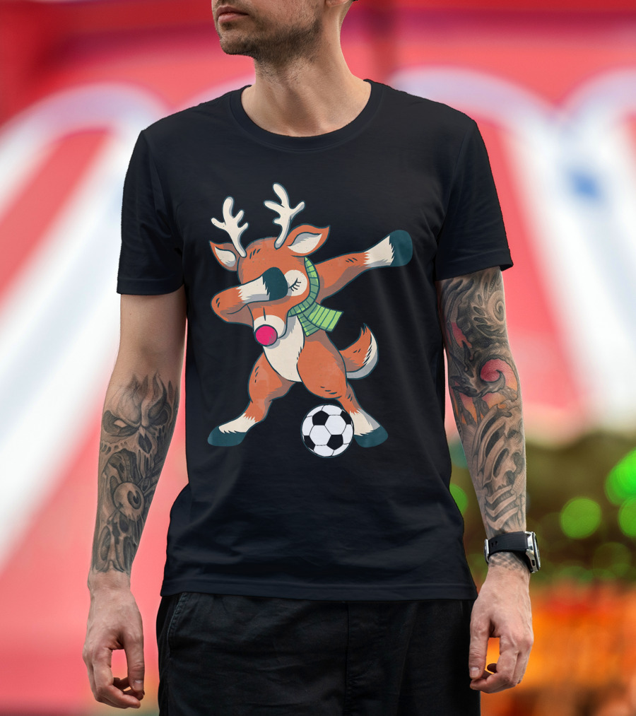 Dabbing Reindeer Soccer Christmas Fun T-Shirt