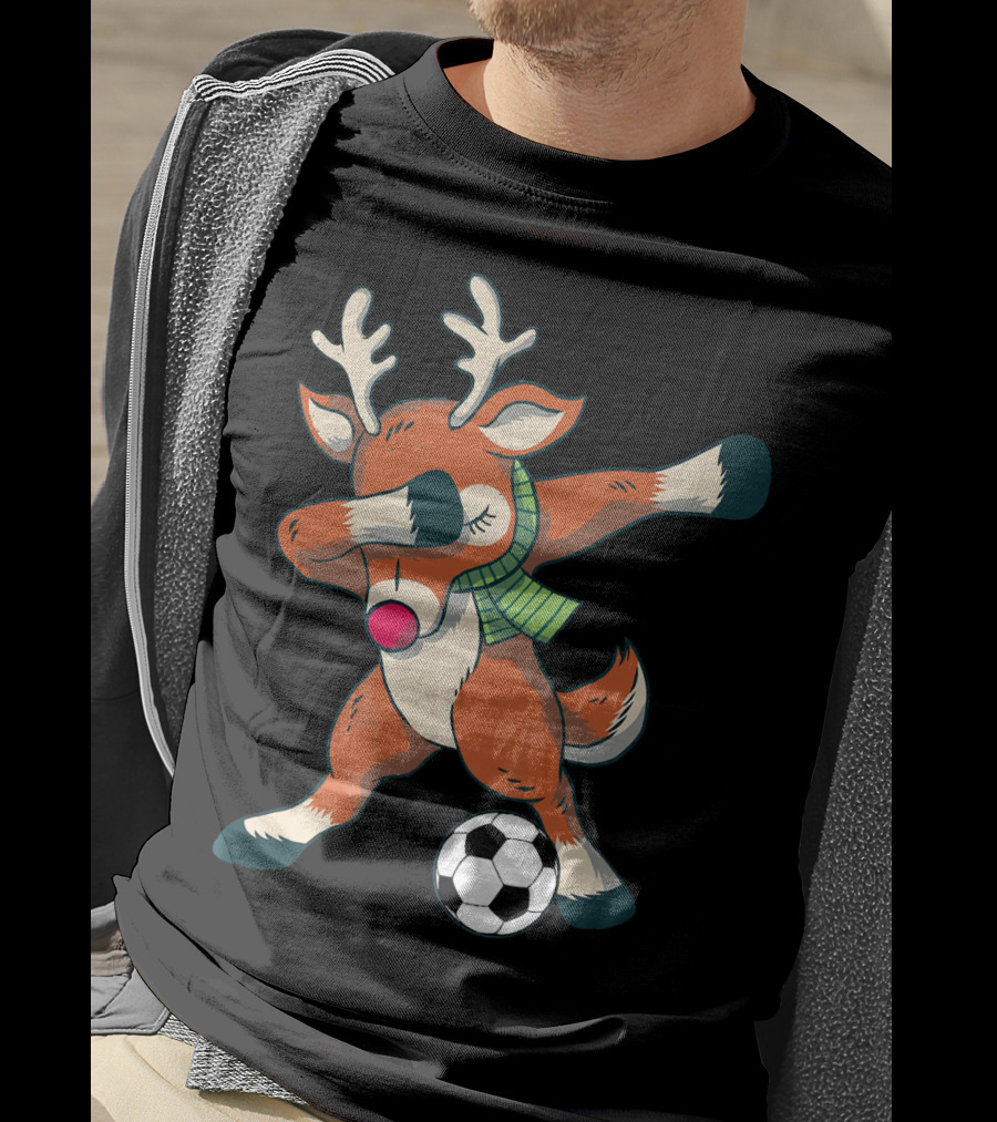 Dabbing Reindeer Soccer Christmas Fun T-Shirt