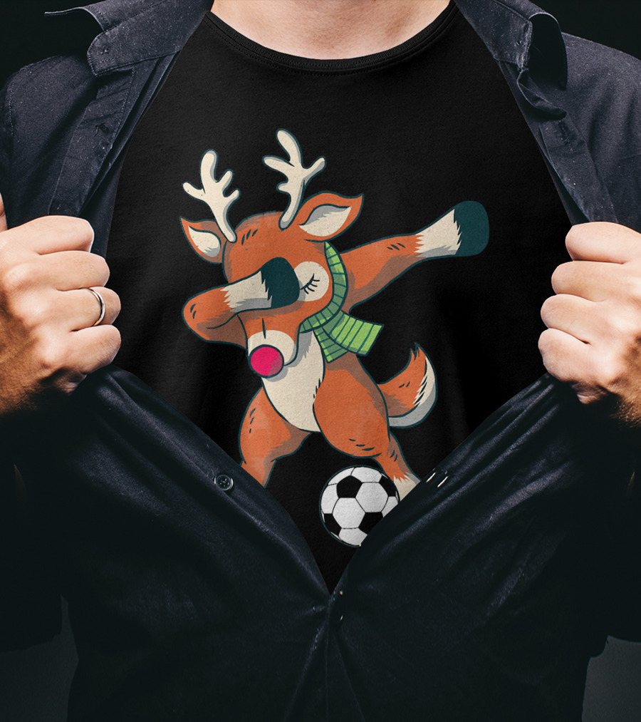 Dabbing Reindeer Soccer Christmas Fun T-Shirt