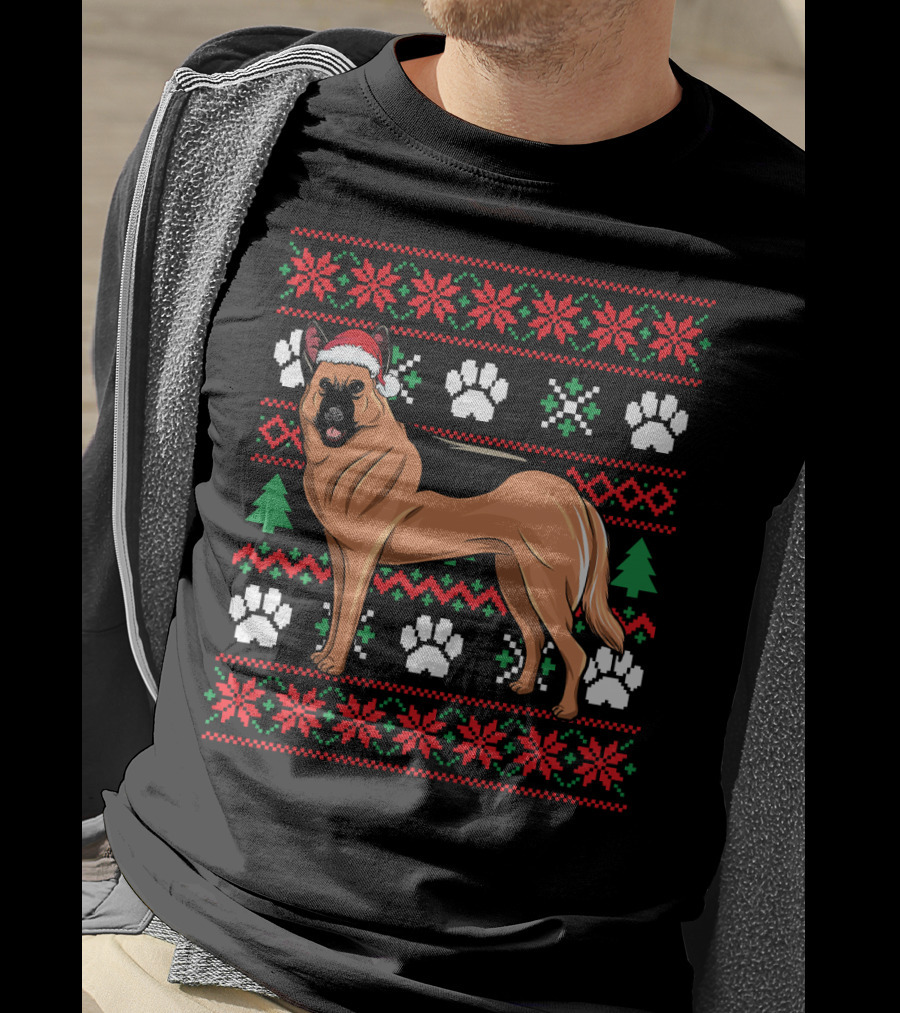 Australian Cattle Dog Christmas Santa Hat Festive Paws And Snowflakes T-Shirt