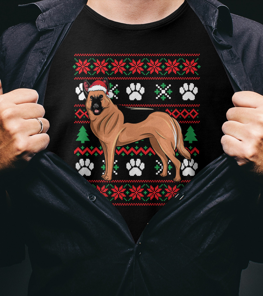 Australian Cattle Dog Christmas Santa Hat Festive Paws And Snowflakes T-Shirt