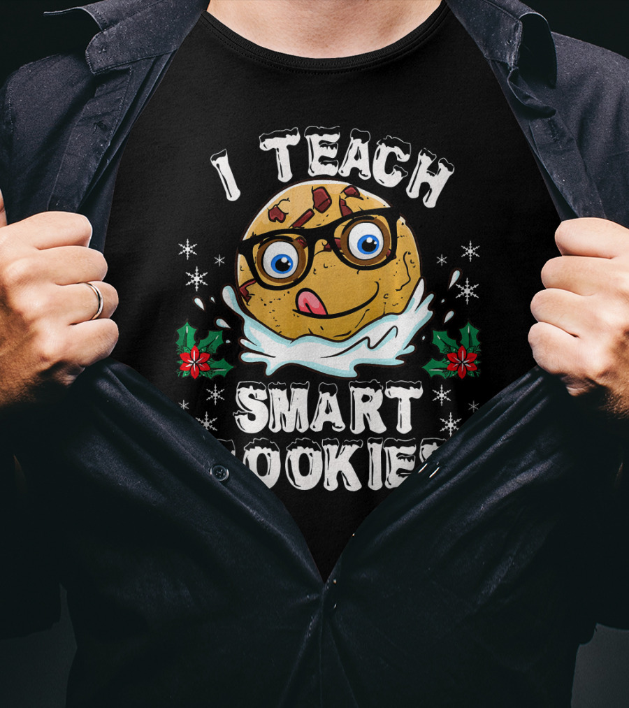 I Teach Smart Cookies Nerdy Christmas Cookie With Glasses And Snowflakes T-Shirt