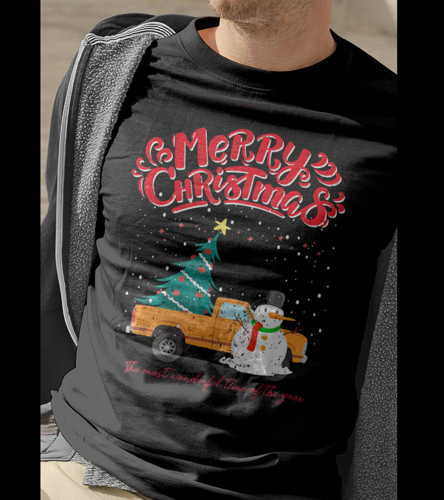 Merry Christmas Santa Truck Family The Most Wonderful Time Of The Year T-Shirt