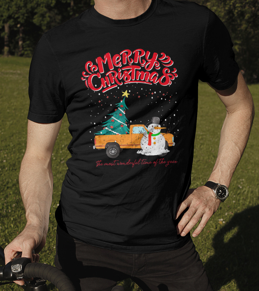 Merry Christmas Santa Truck Family The Most Wonderful Time Of The Year T-Shirt