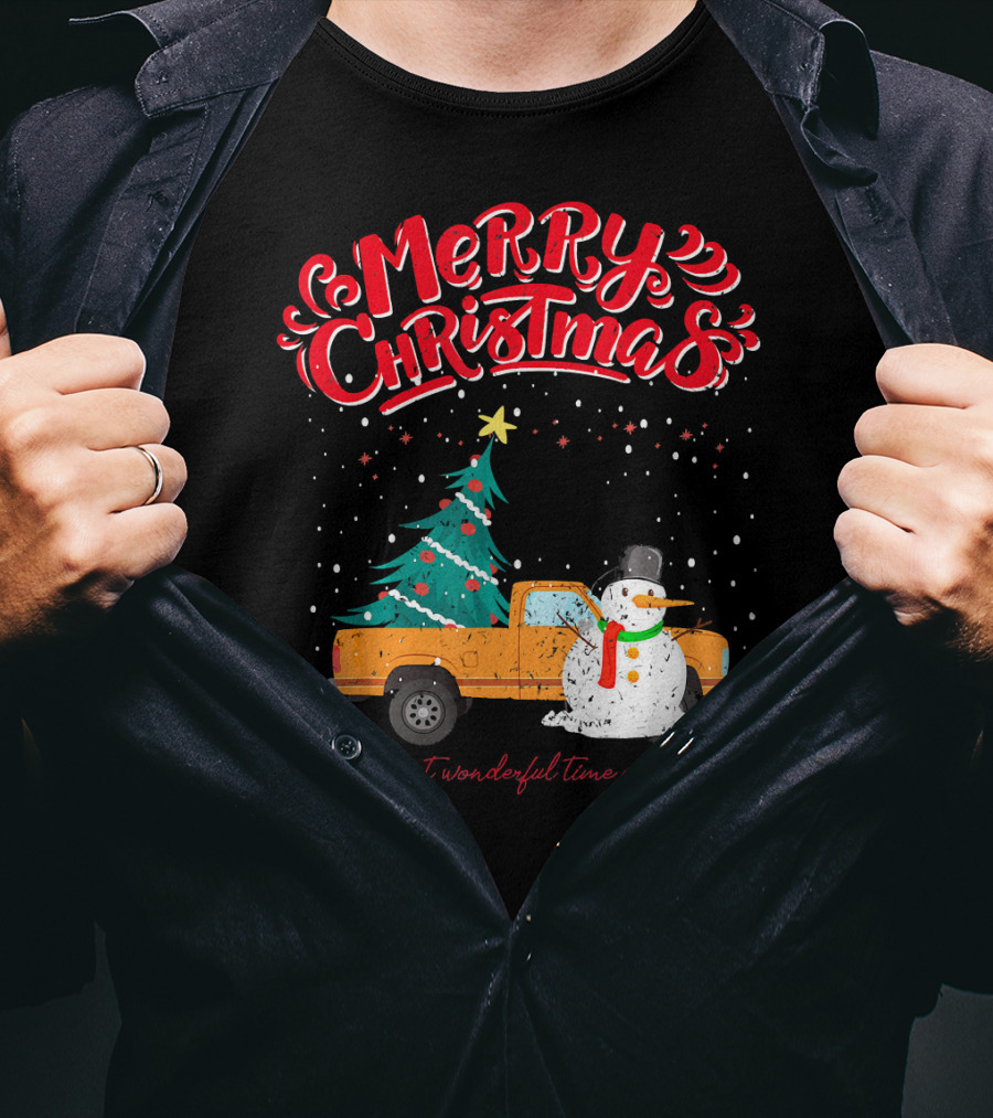 Merry Christmas Santa Truck Family The Most Wonderful Time Of The Year T-Shirt