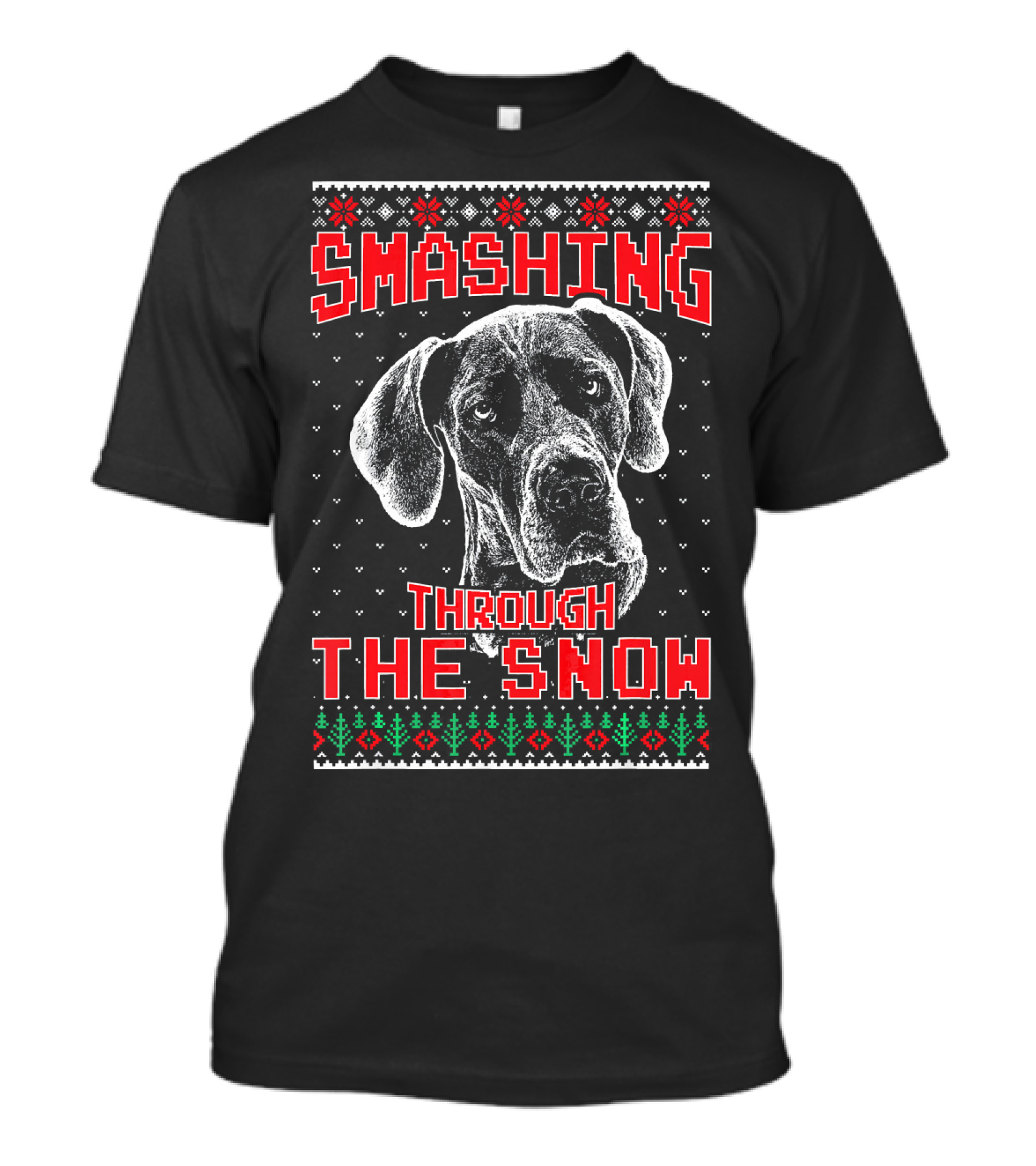 Smashing Through The Snow Great Dane Ugly Christmas T-Shirt