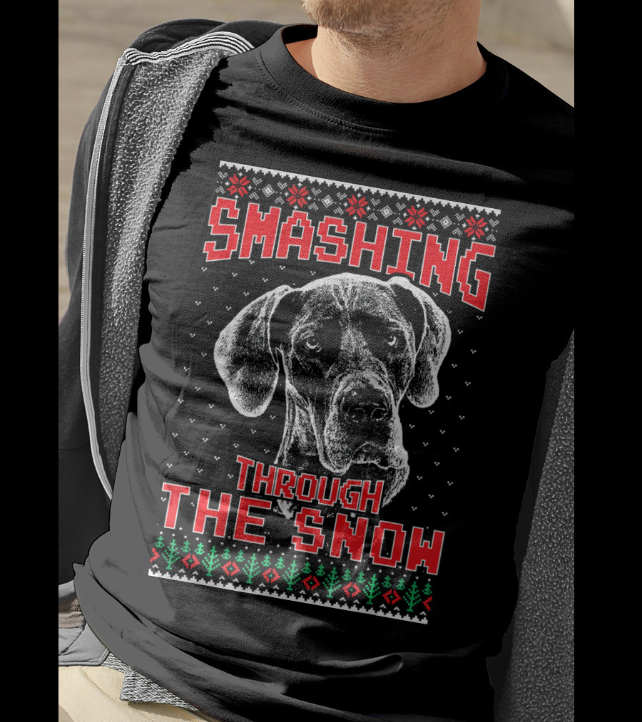 Smashing Through The Snow Great Dane Ugly Christmas T-Shirt