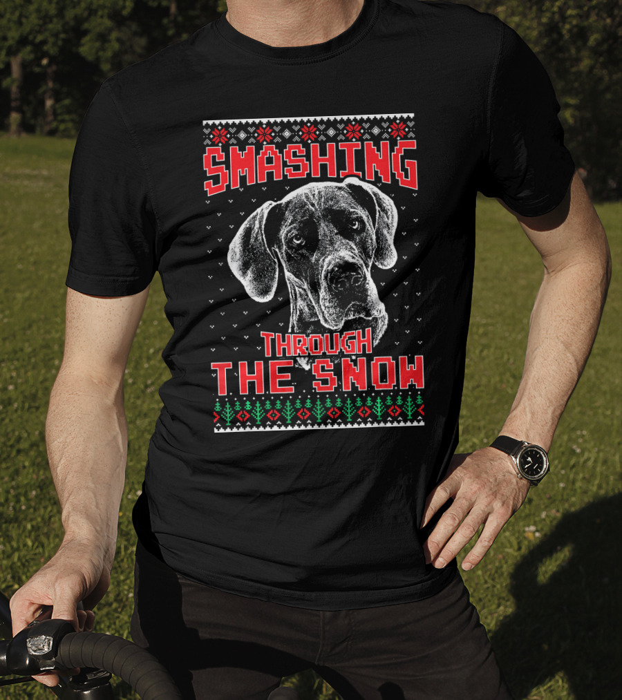 Smashing Through The Snow Great Dane Ugly Christmas T-Shirt