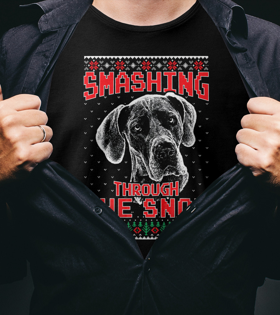 Smashing Through The Snow Great Dane Ugly Christmas T-Shirt