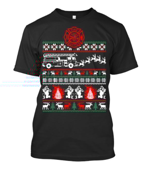 Fire Dept Christmas Firefighter Ugly T-Shirt