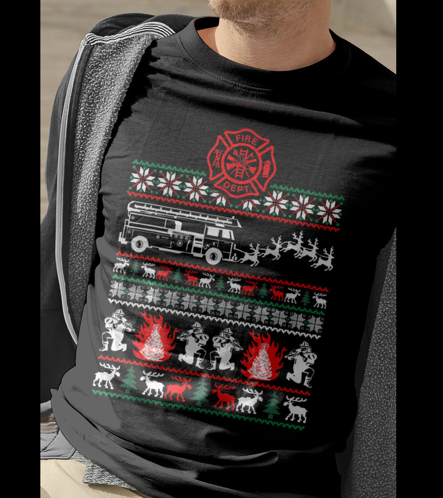 Fire Dept Christmas Firefighter Ugly T-Shirt