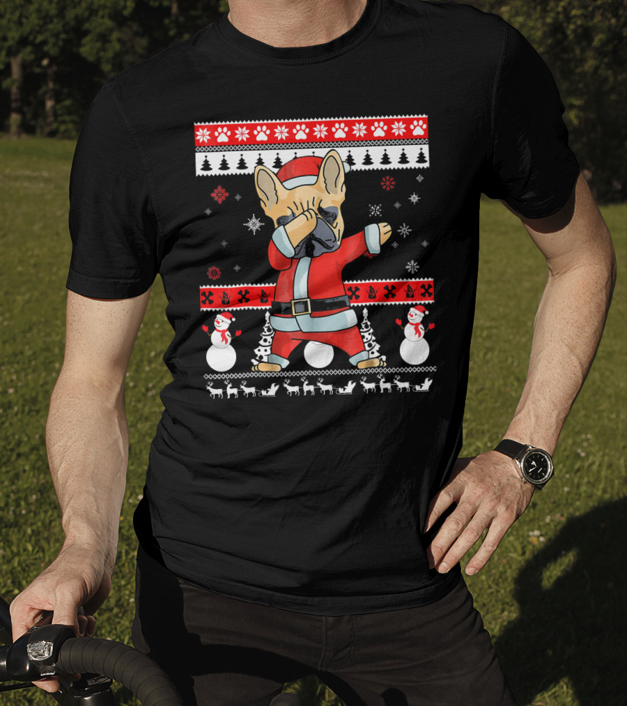 French Bulldog Christmas Frenchie Santa Dabbing Ugly T-Shirt