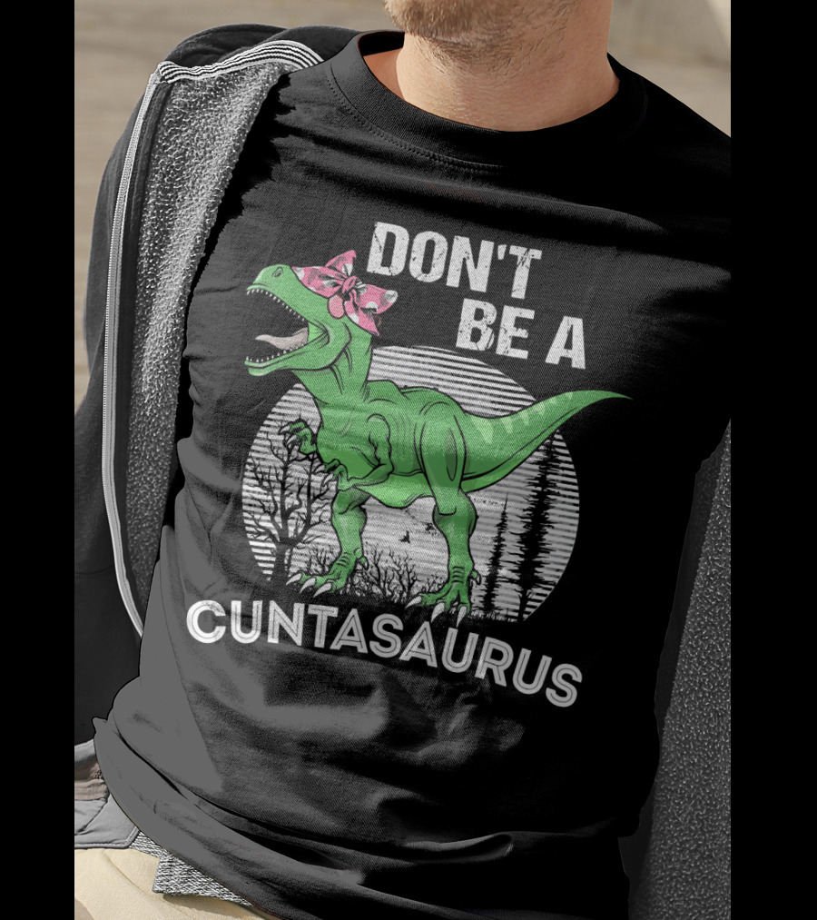 DON'T BE A CUNTASAURUS Dinosaur With Pink Bow In Moonlit Forest T-Shirt