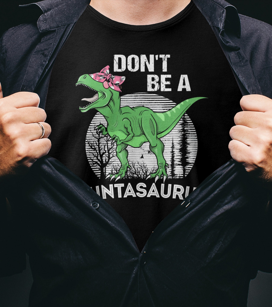 DON'T BE A CUNTASAURUS Dinosaur With Pink Bow In Moonlit Forest T-Shirt