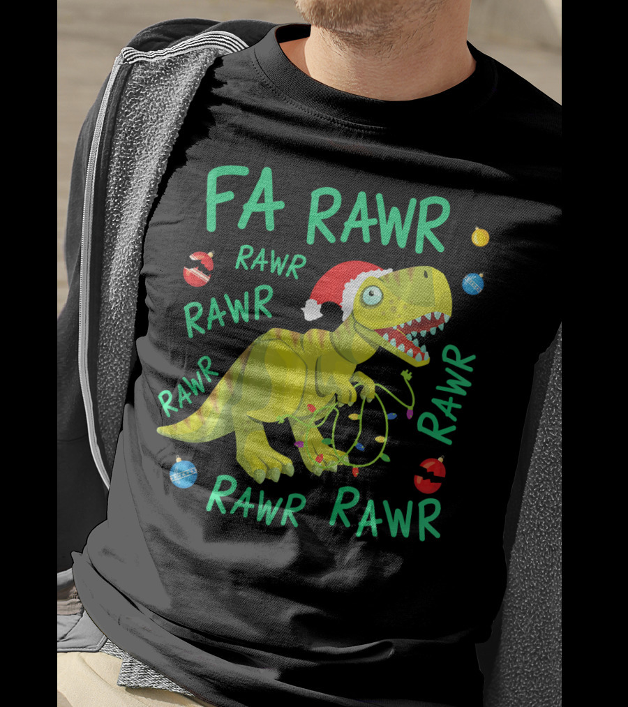FA RAWR RAWR RAWR Tyrannosaurus Rex Santa Hat Christmas Ornaments T-Shirt