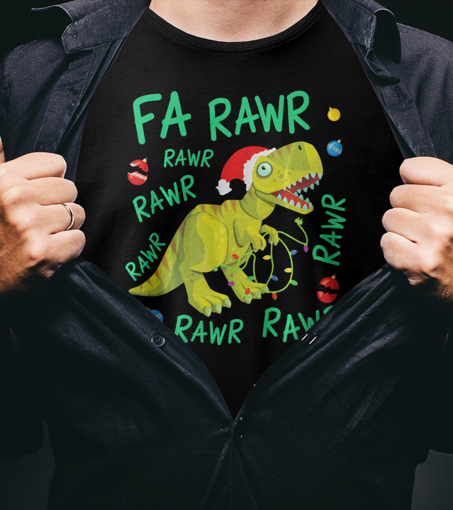 FA RAWR RAWR RAWR Tyrannosaurus Rex Santa Hat Christmas Ornaments T-Shirt