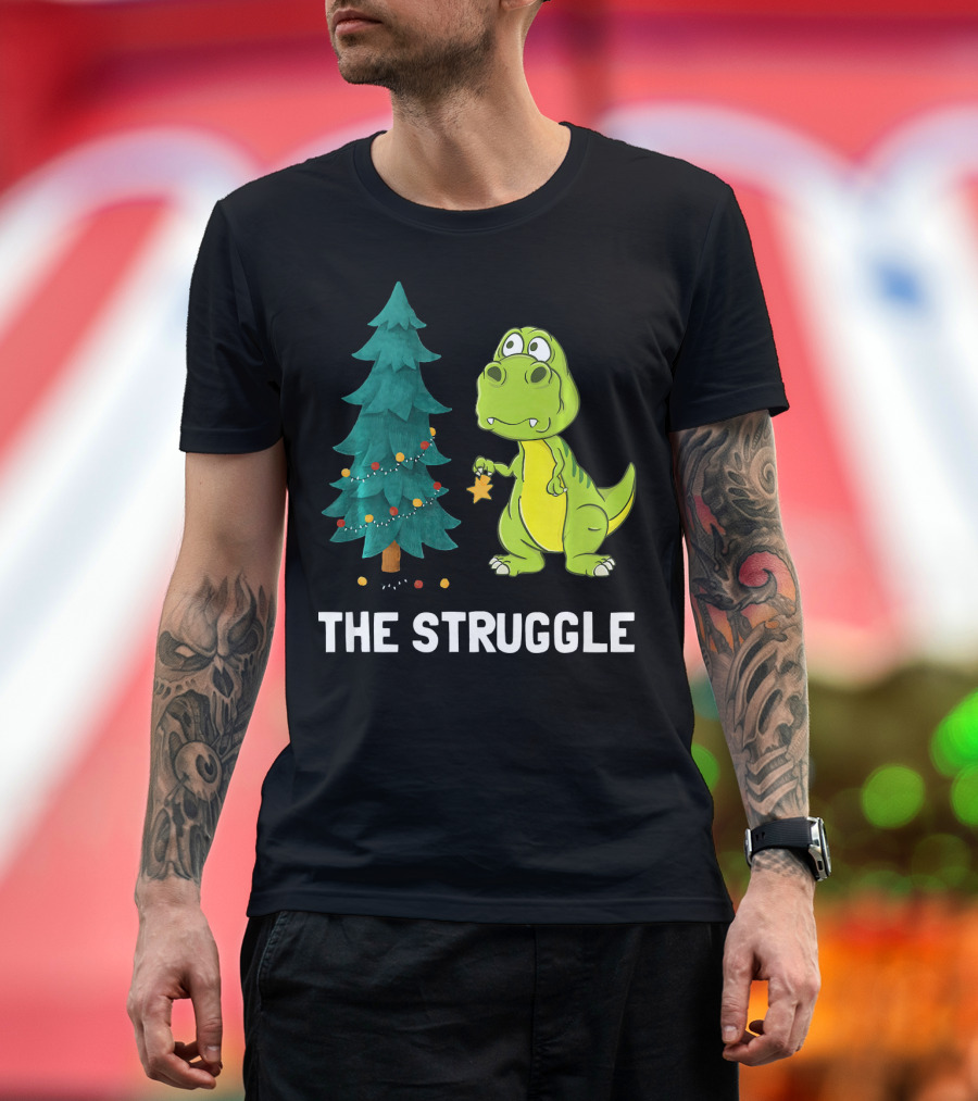 The Struggle T Rex Christmas Tree Ornament Dilemma T-Shirt
