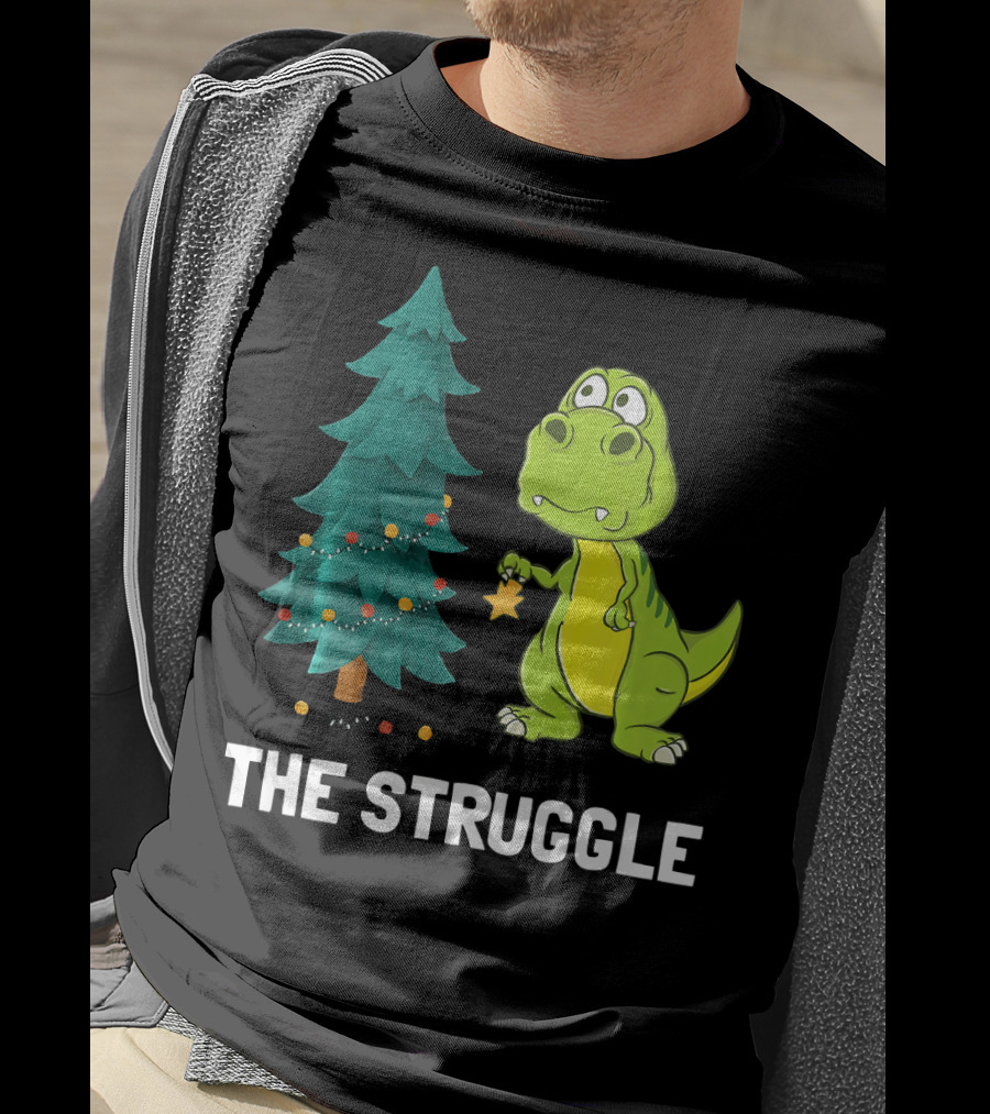 The Struggle T Rex Christmas Tree Ornament Dilemma T-Shirt