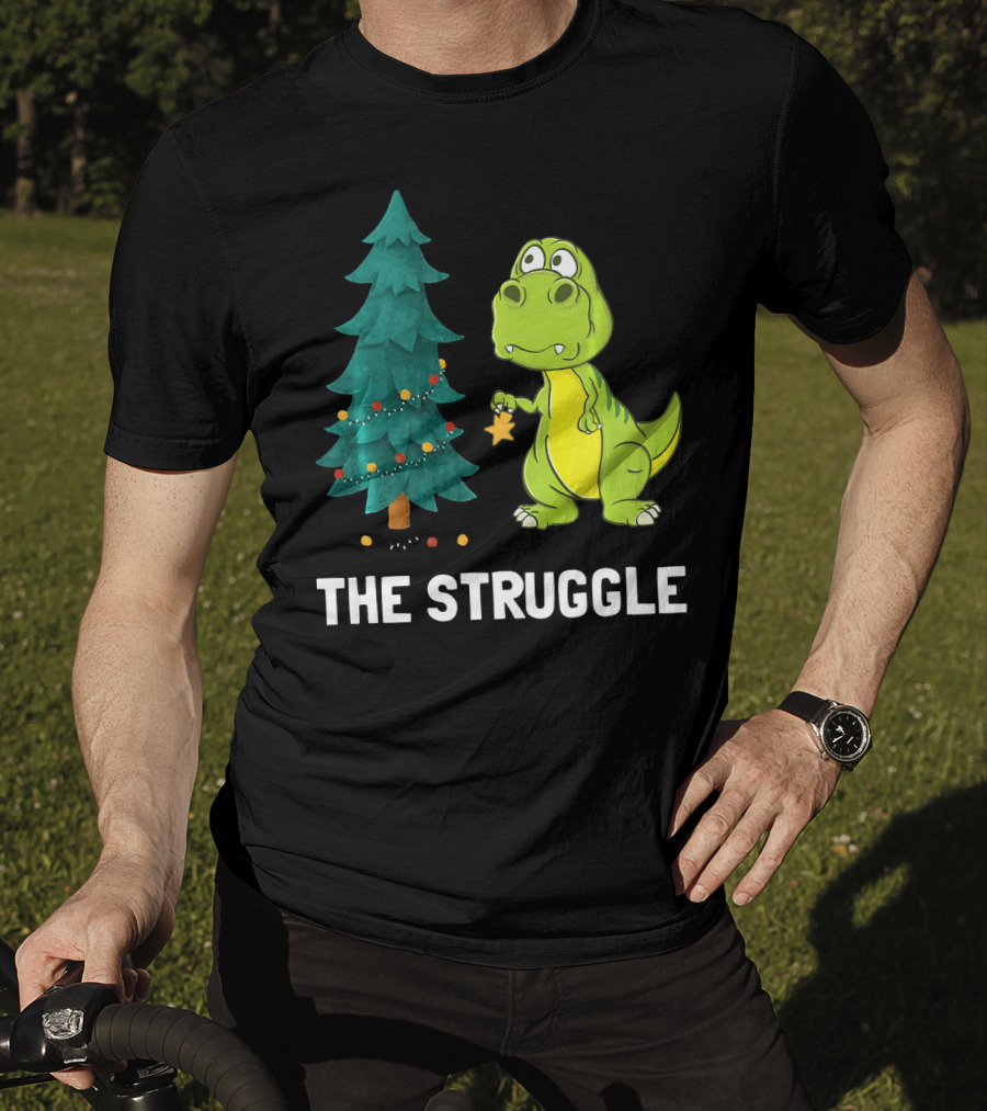 The Struggle T Rex Christmas Tree Ornament Dilemma T-Shirt