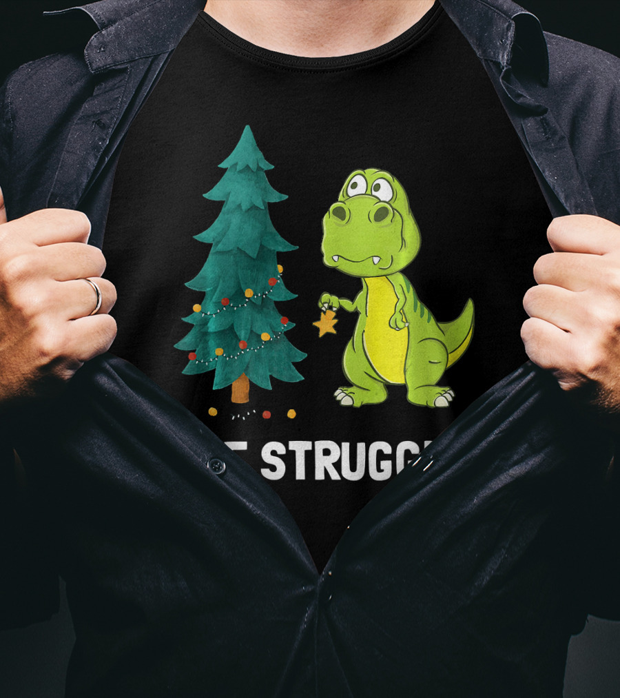 The Struggle T Rex Christmas Tree Ornament Dilemma T-Shirt