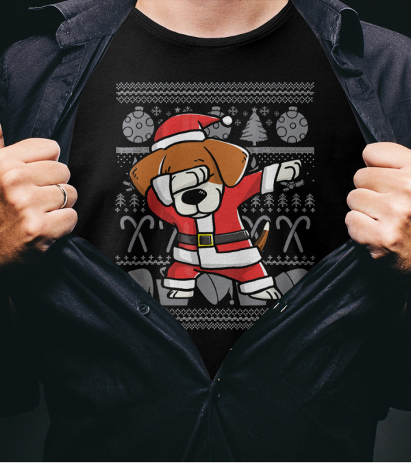 Dabbing Beagle Dog In Santa Claus Costume Christmas T-Shirt