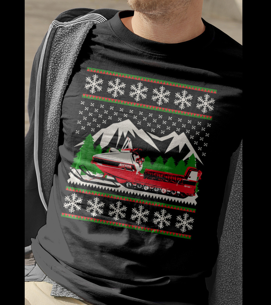 Vintage Snowmobile Ugly Christmas T-Shirt