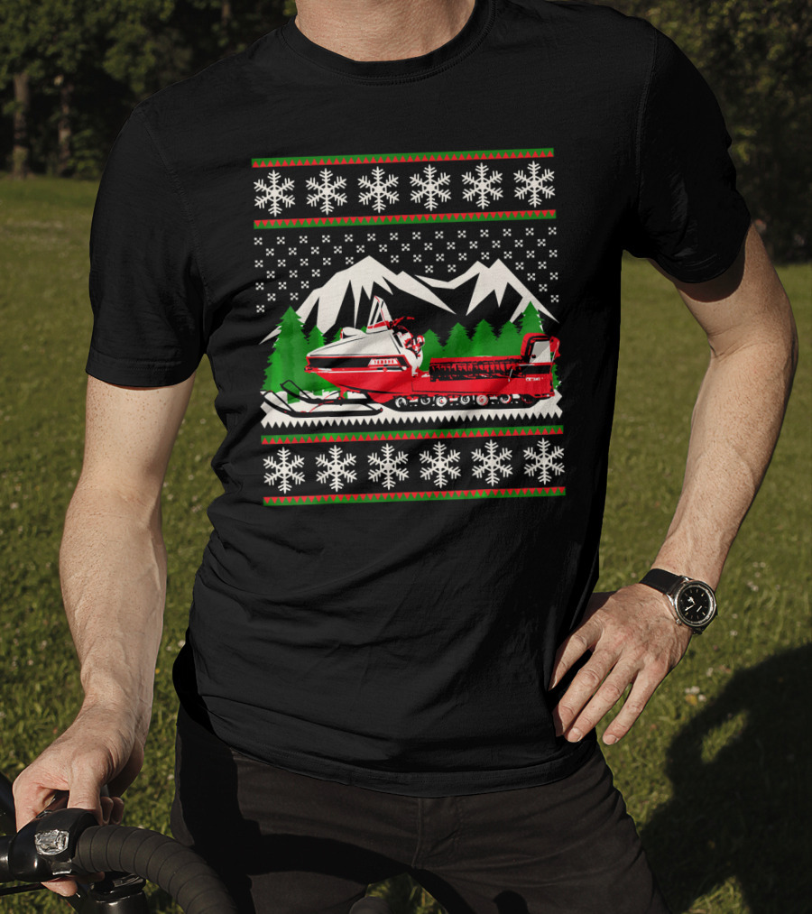 Vintage Snowmobile Ugly Christmas T-Shirt
