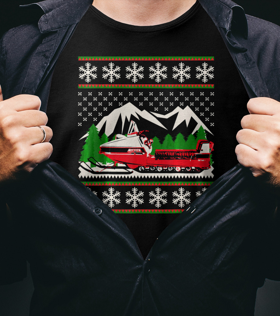 Vintage Snowmobile Ugly Christmas T-Shirt