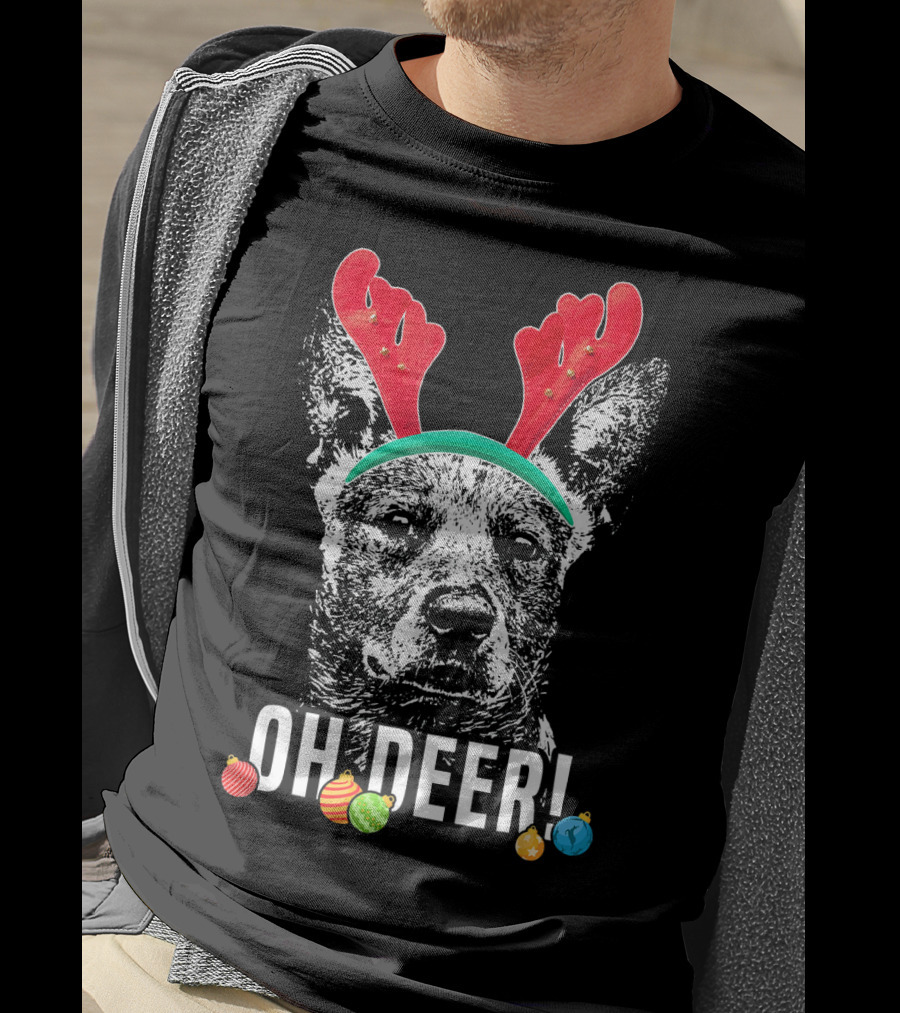 Oh Deer Funny Australian Cattle Dog Antlers Holiday T-Shirt