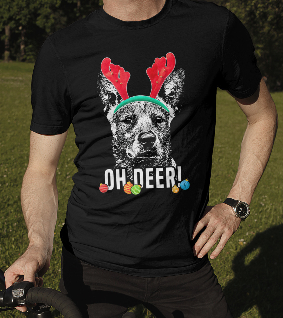 Oh Deer Funny Australian Cattle Dog Antlers Holiday T-Shirt