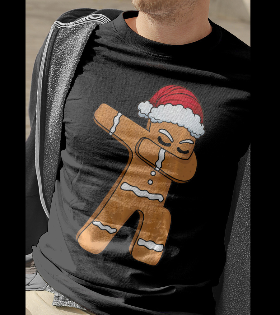Dabbing Gingerbread Man With Santa Hat Holiday Fun T-Shirt