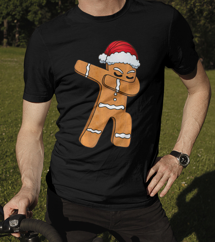 Dabbing Gingerbread Man With Santa Hat Holiday Fun T-Shirt