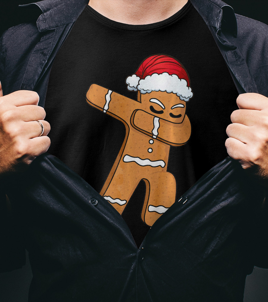 Dabbing Gingerbread Man With Santa Hat Holiday Fun T-Shirt