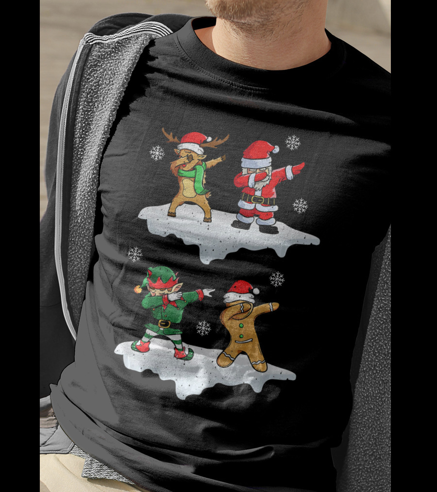 Dabbing Santa Reindeer Elf Dab In The Snowflakes T-Shirt