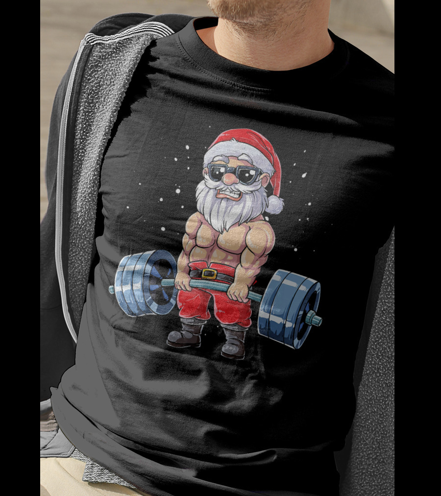 Muscular Santa Deadlift Fitness Christmas T-Shirt