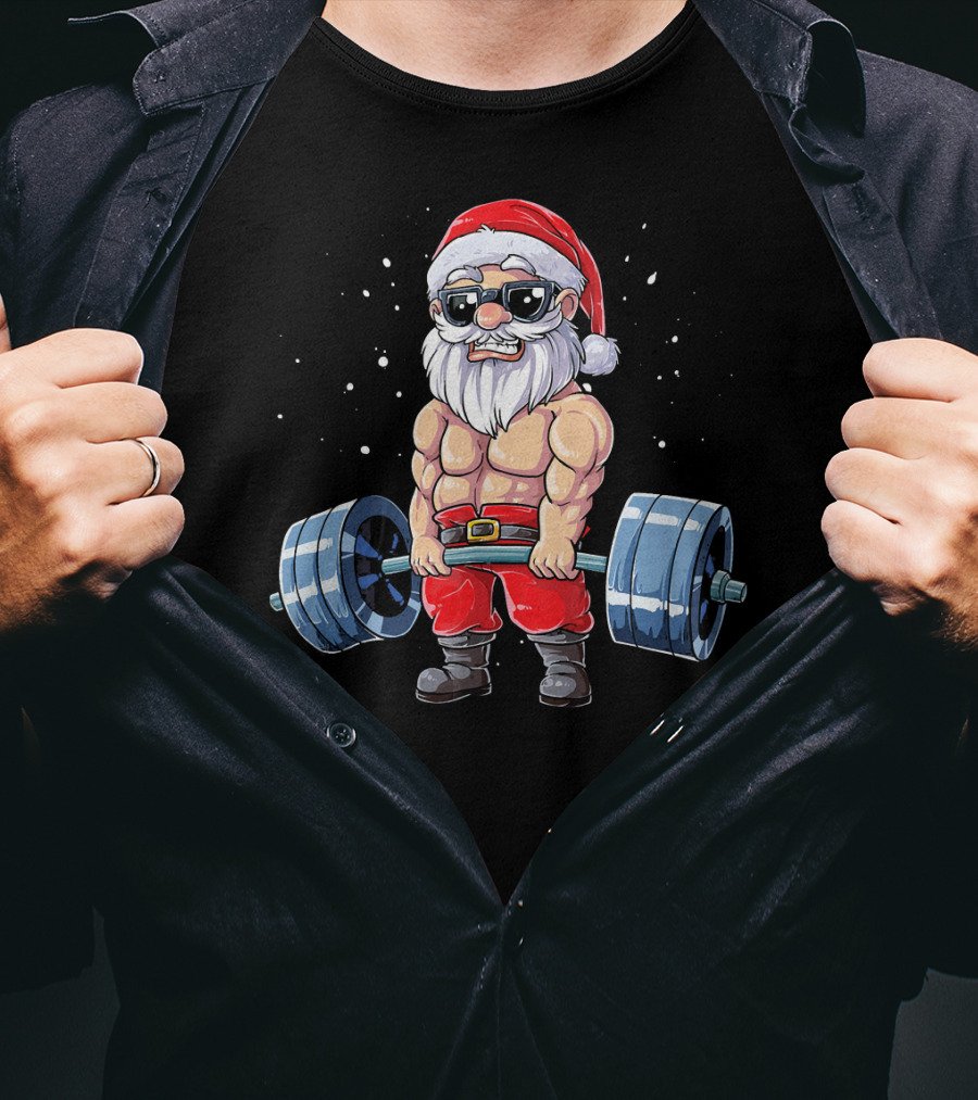 Muscular Santa Deadlift Fitness Christmas T-Shirt