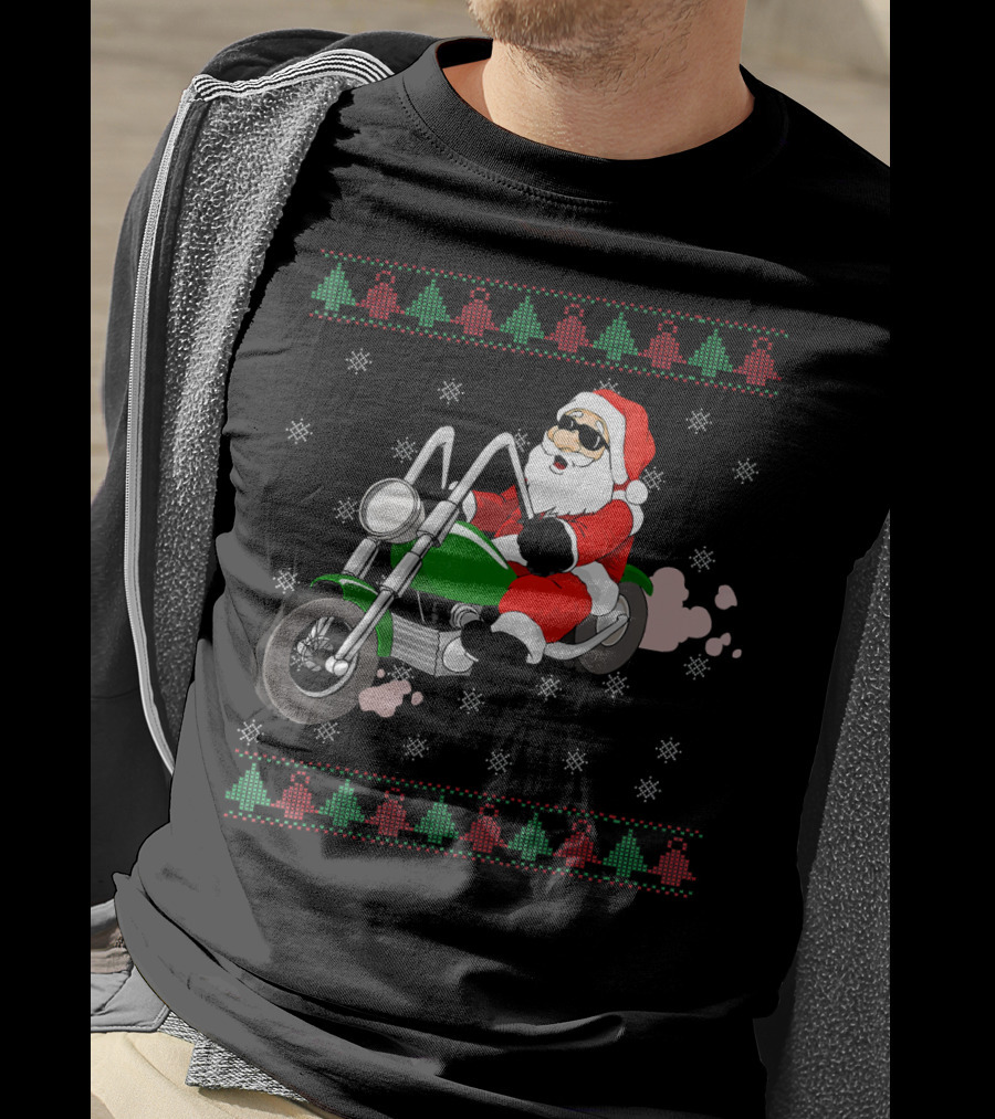 Funny Santa Claus Riding Motorcycle Christmas T-Shirt